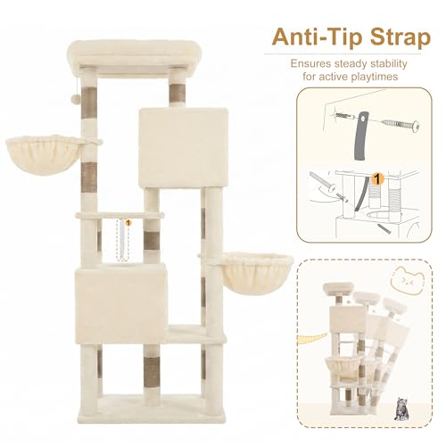 68.1" Cat Tree with Oversized Top Platform & Wide Base HCT059MJ (Beige / 68.1 inch)