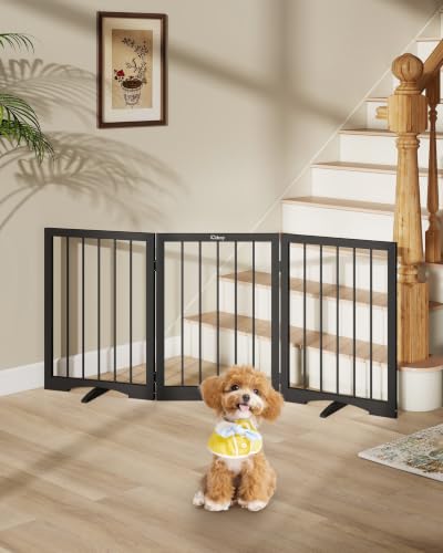 Free Standing Dog Gate Indoor (Black / 3-Panel, 24"Tall)