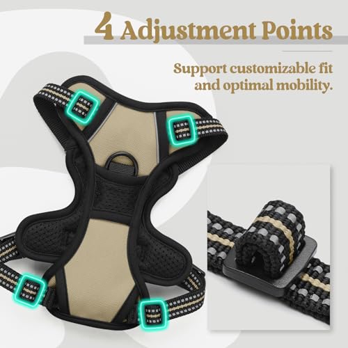 Dog Harness No Pull with 2 Leash Clips (X-Small / Beige)