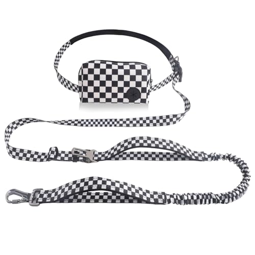 Hands Free Dog Leash with Zipper Pouch (Checkered)