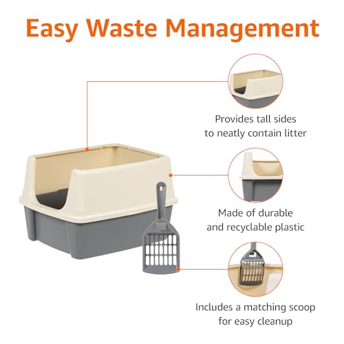 Large Cat Litter Box with High Sides (Grey/Beige / Open Top)