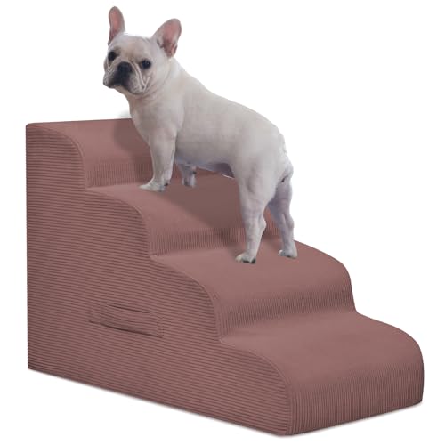 4 Step Dog Stairs Pet Ramp for High Beds (Pink / 4-Step 20"H)