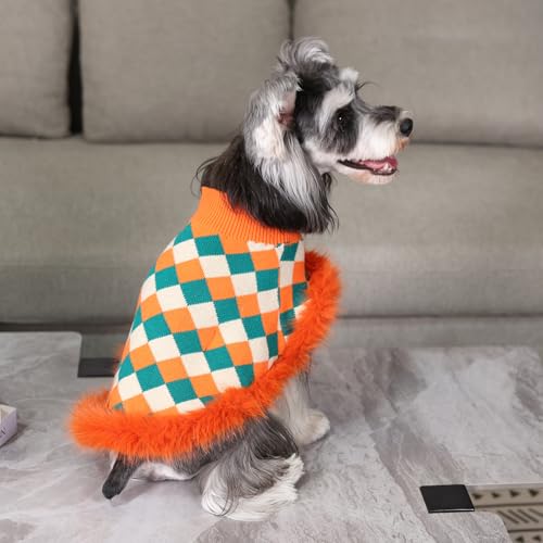Dog Sweater Cloak (Medium(Back Length 12") / Orange & Green)
