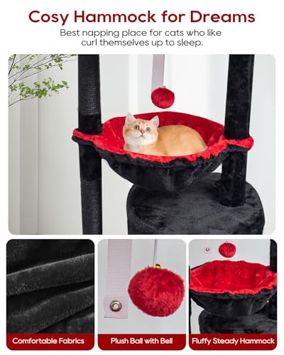 Gothic Cat Tree with Coffin Bed for Indoor Cats (29.6" / Black & Red)