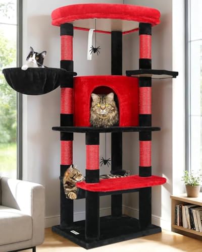Gothic Corner Cat Tree with Scratching Post (51inch / Red Black)