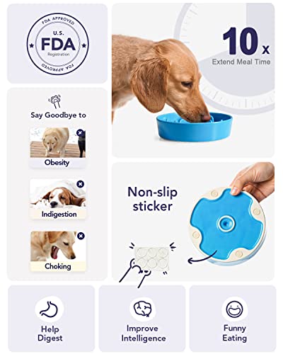 Ceramic Slow Feeder Dog Bowls Small Breed (Vortex Blue / S-0.6 Cups)