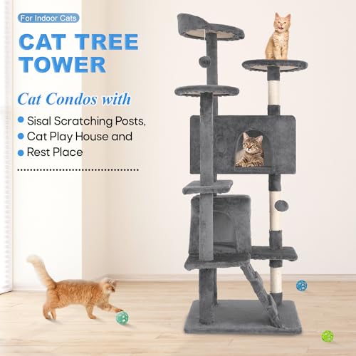 54" Cat Tree Tower (Light Gray)