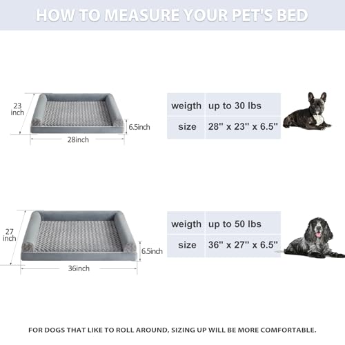 Orthopedic Washable Large Dog Bed for Senior Dog Comfy Sleep (28"l x 23"w x 6.5"th / Grey)