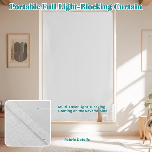 100% Blackout Curtains for Bedroom Stick On Curtains Window Shades Pull Down Blackout Window Cover No Drillng Self Adhesive Curtains No Rod Small Windows (46"W x 72"L (Pack of 1) / Off-white)