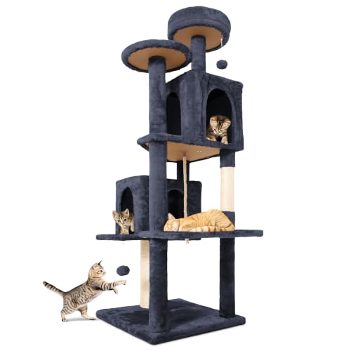 58.5inch Large Cat Tree Tower Condo for Indoor Cats (58.5in / Light Black)