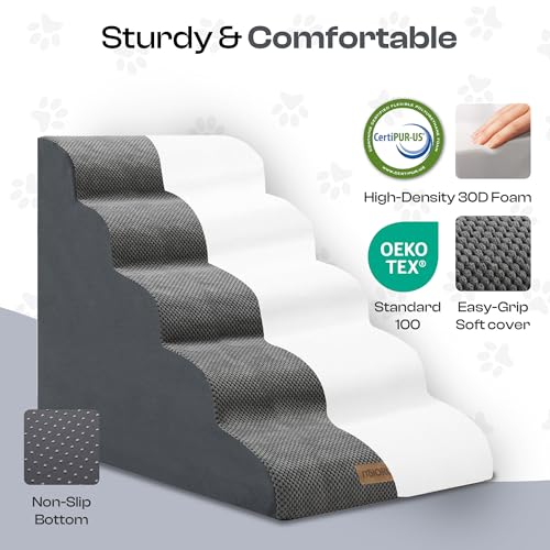 Extra Wide Dog Stairs for Large Dogs (Gray / Stairs- 25"H)