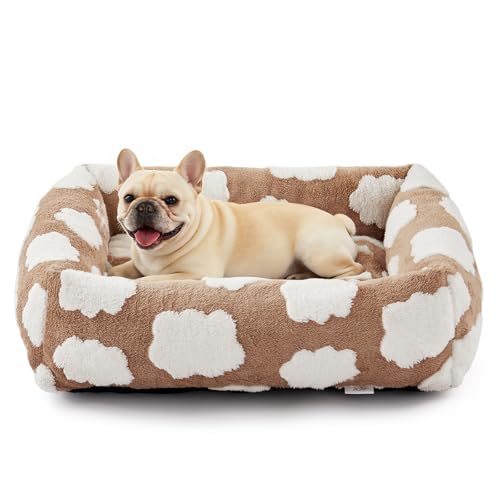 Small Dog Bed for Small Dogs (Cozy Clouds Brown / S PLUS (25"x21"x7"))