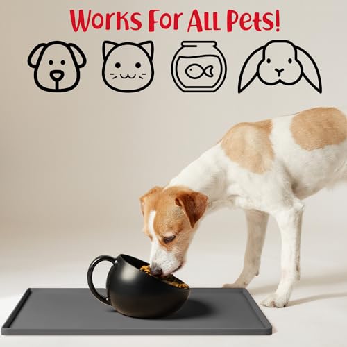 Dog Food Mat Waterproof Dog Bowl Mat for Food and Water (Large: 24" x 16" / Shadow)