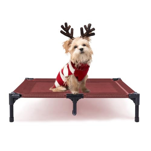 Elevated Dog Bed Waterproof Outdoor (M (30"Lx 23"Wx6.3"H) / Red)
