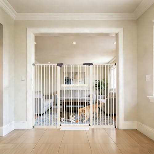 55.12" Extra Tall Pet Gate for Cat Dog 63.39" (55.12" H-cream / 63.39"-67.90" W)