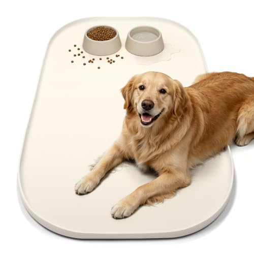Waterproof Silicone Pet Food Mat with Raised Edge for Dog & Cat (White Sand / 36"L x 24"W)