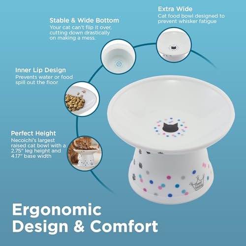 Necoichi Ceramic Raised Cat Food Bowl (Colorful Dots / Large Extra Wide)