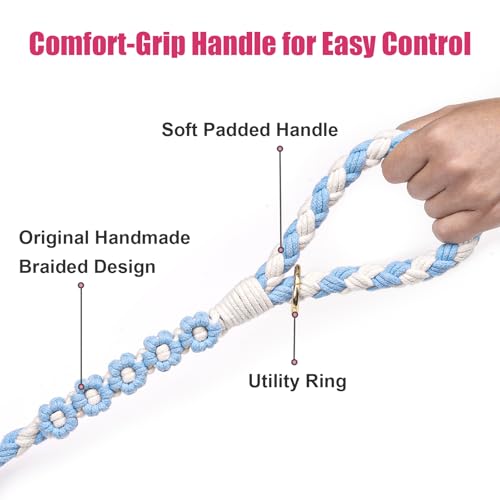 5FT Braided Cotton Rope Leash for Small (Cotton Sky)
