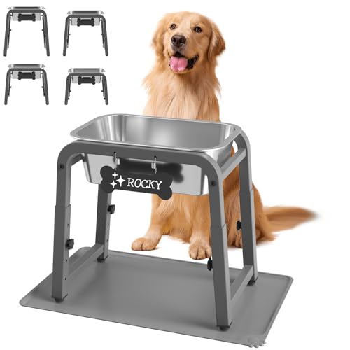 1.2 Gallon Elevated Large Dog Water Bowl with Mat (Grey-1.2 gal & mat / Height: 11.4-16.7")