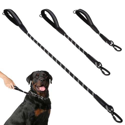 Reflective Short Dog Leashes 3 Pack for Walking and Training (Black / 1FT+1.5FT+2.5FT)
