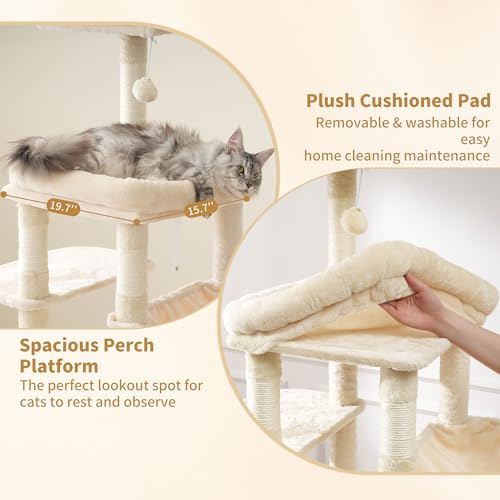 Cat Tree, 71-Inch Tall Cat Tower for Large Maine Coon Cats HCT03MG (Beige / XL)