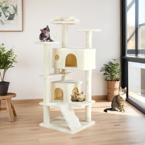 54 inch Cat Tree Tower with Scratching Posts (Beige / 54*20*20IN)