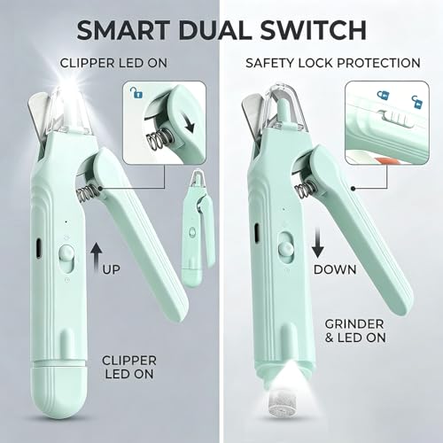 2-in-1 Dog Nail Grinder & Dog Nail Clipper for Sensitive Pets (Green)