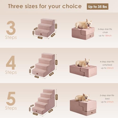 Dog Stairs for Bed 18" H (Pink / Standard 15" x 24" x 18")