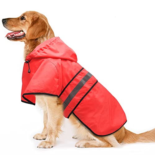 Dog Raincoat Hooded Poncho (Bright Red / X-Large)