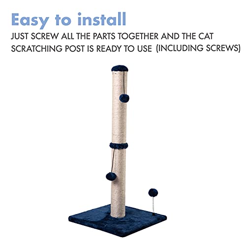 34“ Tall Cat Scratching Post Premium Basics Kitten Scratcher Sisal Scratch Posts Trees with Hanging Ball for Indoor Cats (34 inches for Adult Cats / Navy)