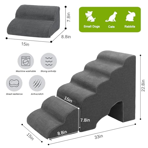 Dog Stairs for Small Dogs for Beds Up to 25" (Grey 22.8" H)