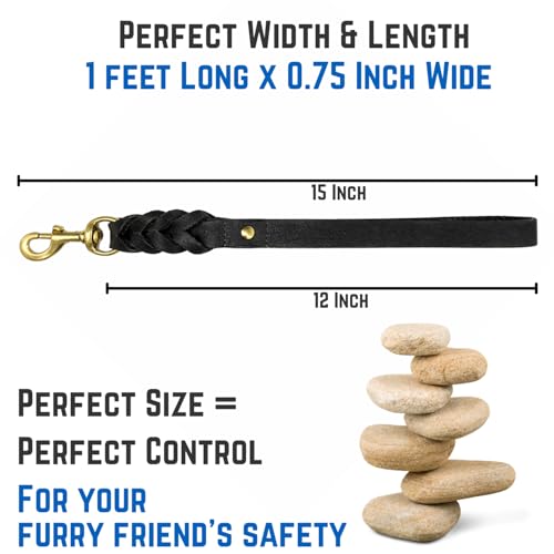 Leather 15 Inch Dog Leash Black (Black / 1 FT)