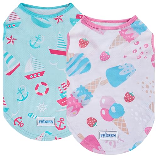 2Pack Dog Shirt for Small Dogs Soft Breathable T (Medium (7-13lbs) / 3# Sailing Boat+Ice Cream)