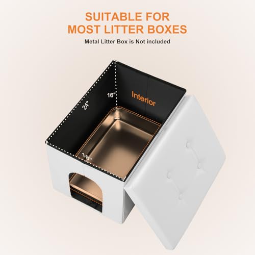 Cat Litter Box Enclosure Furniture Odor Control (L 25.6'' x 17.7'' x 17.7'' / White)