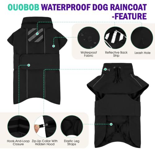 Dog Raincoat Waterproof Dog Rain Jacket with Hood (Black / Medium)