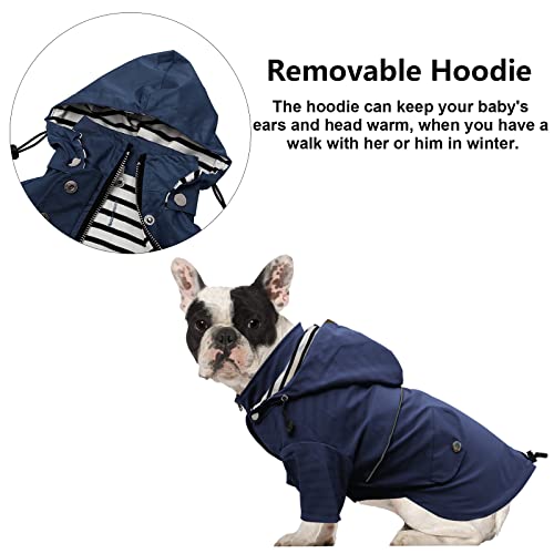 Dog Zip Up Raincoat with Reflective Buttons (X-Small / Dark Blue)