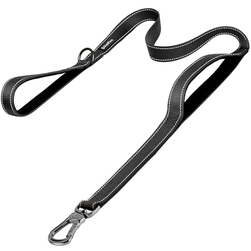 5FT Heavy Duty Dog Leash with Soft Padded Double Handle (5 FT x 1 in Wide / Black)