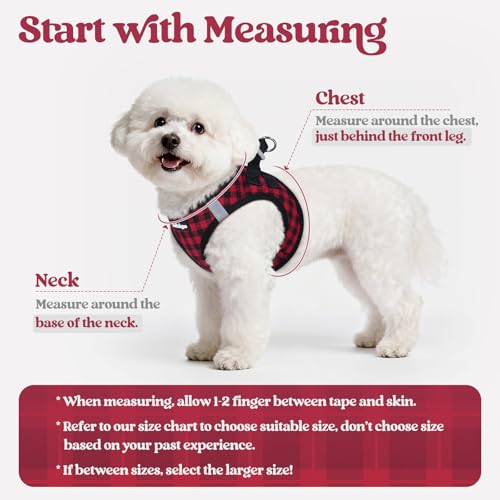 Dog Harness Small Sized and Leash Set (Red Check / Xs (chest: 13.3 - 15.5"))