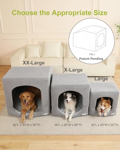 Indoor Dog House Large Sized Dog Tent with Covered Dog Bed 36x26in (X-Large (36"L x 26"W x 26"Th))
