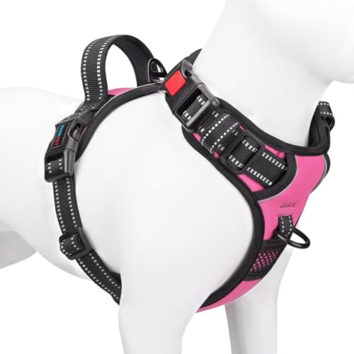 Reflective Dog Harness Large Breed Adjustable No Pull Vest (Extra Large / Pink)