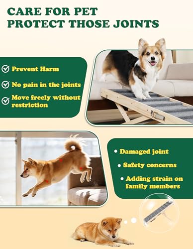 Dog Ramp for Small & Medium Dogs Foldable Pet Ramp for Bed Sofa (Natural Wood / Up to 75 lbs)