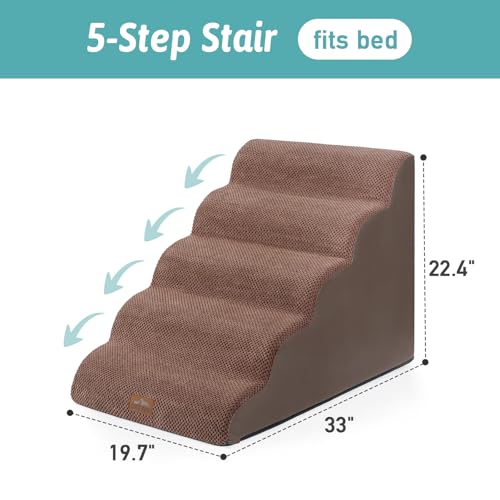 Extra Wide Dog Stair for Small Dog (Brown / Extra Wide:19.7"x33"x22.4")