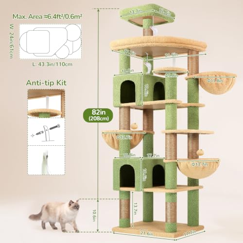 82in Cactus Extra Large Cat Tree for Indoor Cat Large Adult (82inch / Cactus Green)