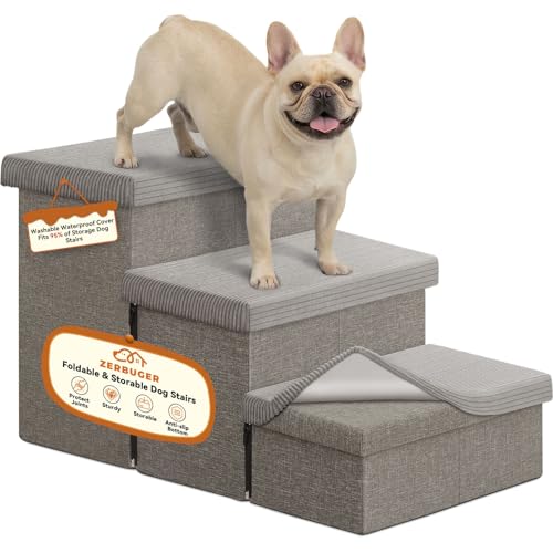 Dog Stairs with Storage (Grey Stripes Lids No Condo / 3)