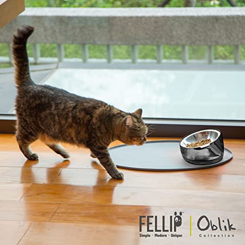 Oblik Elevated Cat Bowl Removable Stainless Steel Wide Dish for Dry Wet Food Feeding & Dishwasher Clean (Smoky / 0.5 Cups Shallow Dish)