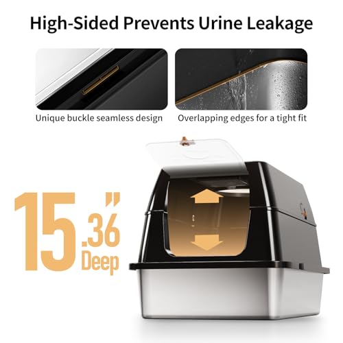 Stainless Steel Cat Litter Box with Removable Lid (Black)