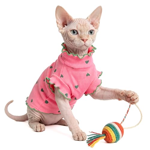 Pure Cotton Sphynx Cat Clothes Sweater Shirt Pet Apparel (Pink / XX-Large)