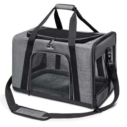 Cat Carrier Soft for Medium or Large Cats for Car Travel Camping (17.7"L x 11.0"W x 11.0"H / 1.0 Grey)