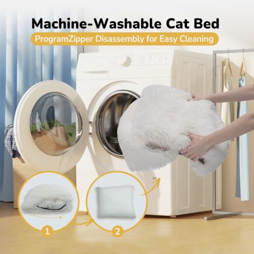 Cat Bed Cat Beds for Indoor Cats 2 in 1 Foldable Cat House White L (White / L(17.7 x 17.7 x 17.7 Inch))
