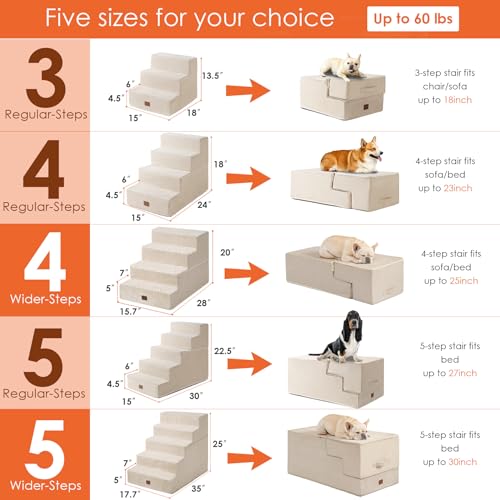 Dog Stairs for High Bed 25" H (Beige / Extra Wide 17.7" x 35" x 25")